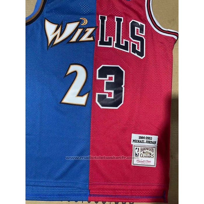 Maillot Chicago Bulls Washington Wizards Michael Jordan #23 Split Bleu Rouge