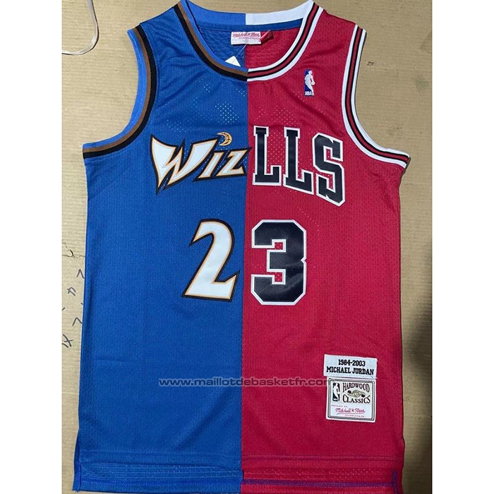 Maillot Chicago Bulls Washington Wizards Michael Jordan #23 Split Bleu Rouge