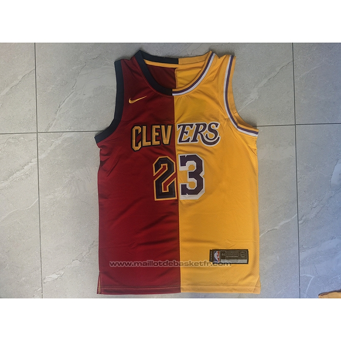 Maillot Cleveland Cavaliers Los Angeles Lakers LeBron James #23 Split Rouge Jaune