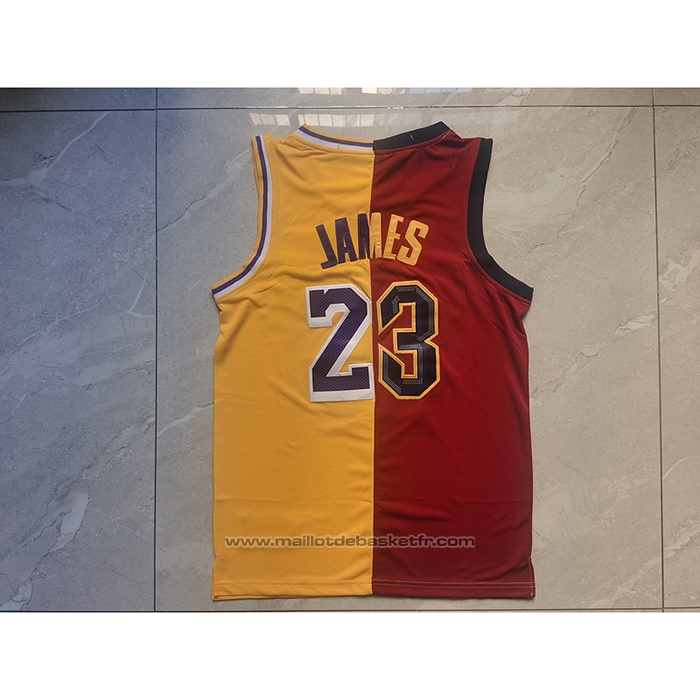 Maillot Cleveland Cavaliers Los Angeles Lakers LeBron James #23 Split Rouge Jaune