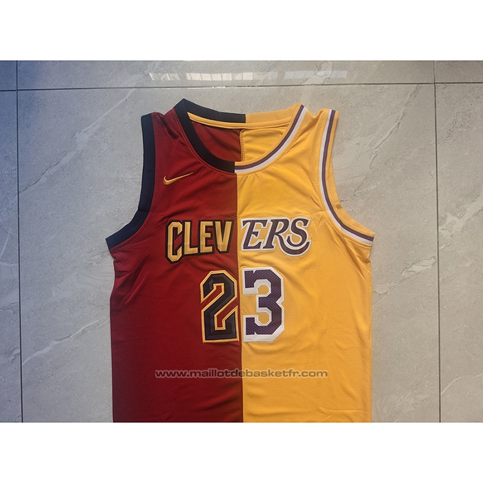 Maillot Cleveland Cavaliers Los Angeles Lakers LeBron James #23 Split Rouge Jaune