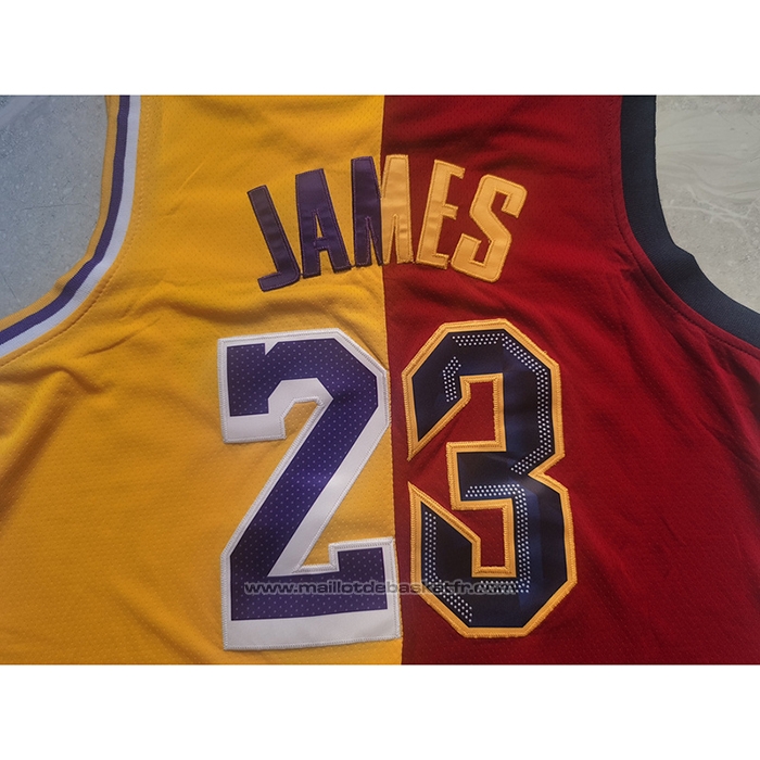 Maillot Cleveland Cavaliers Los Angeles Lakers LeBron James #23 Split Rouge Jaune