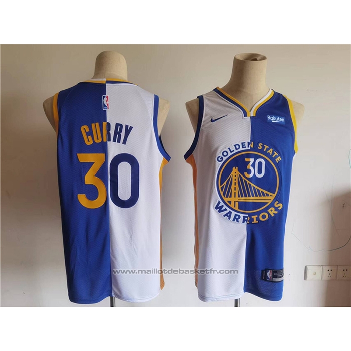 Maillot Golden State Warriors Stephen Curry #30 Split Bleu Blanc