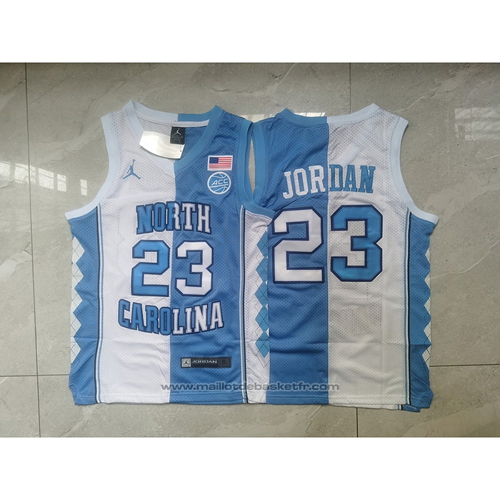 Maillot NCAA North Carolina Tar Heels Michael Jordan #23 Split Bleu Blanc