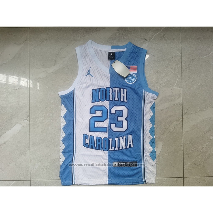 Maillot NCAA North Carolina Tar Heels Michael Jordan #23 Split Bleu Blanc
