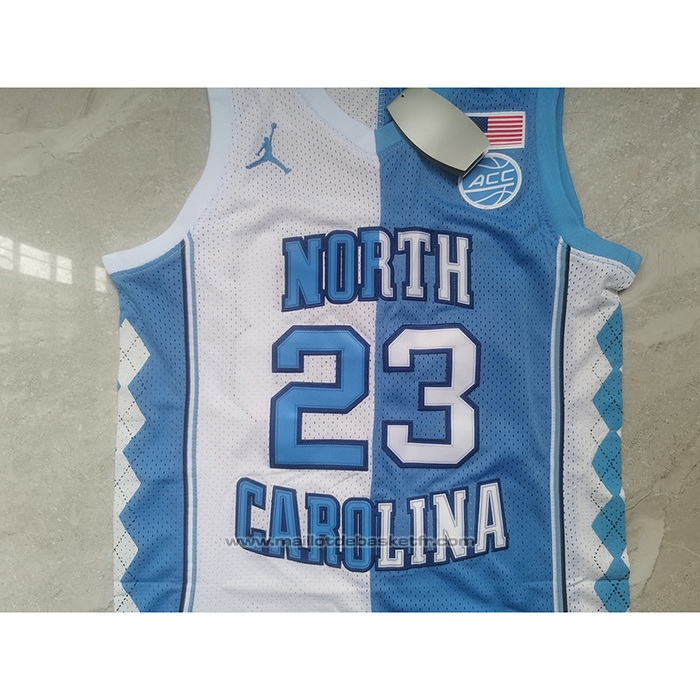 Maillot NCAA North Carolina Tar Heels Michael Jordan #23 Split Bleu Blanc